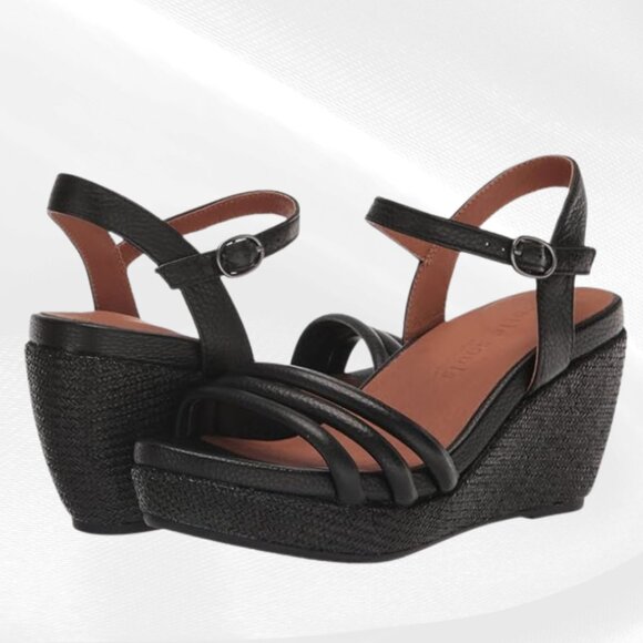 Gentle Souls by Kenneth Cole Viki Wedge Sandals Size 9 NWT - Black Leather - Picture 1 of 13